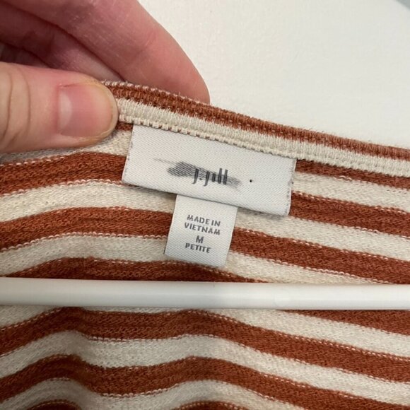 J. JILL Striped Square Neck Top Brown Cream ish 3/4 Sleeve 100% Cotton PETITE M - Picture 5 of 14